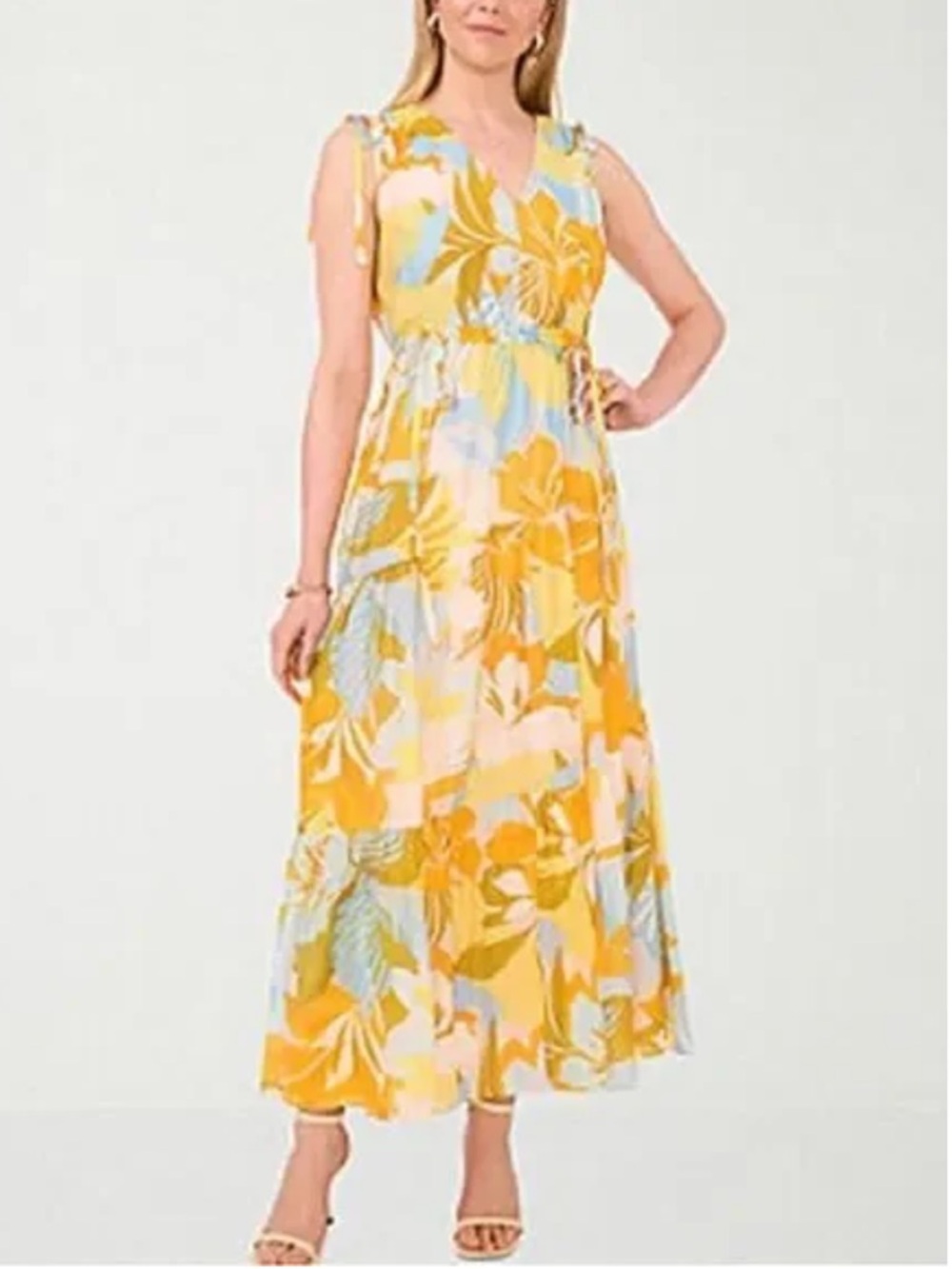 1.State Floral Yellow and Blue Maxi Dress Small